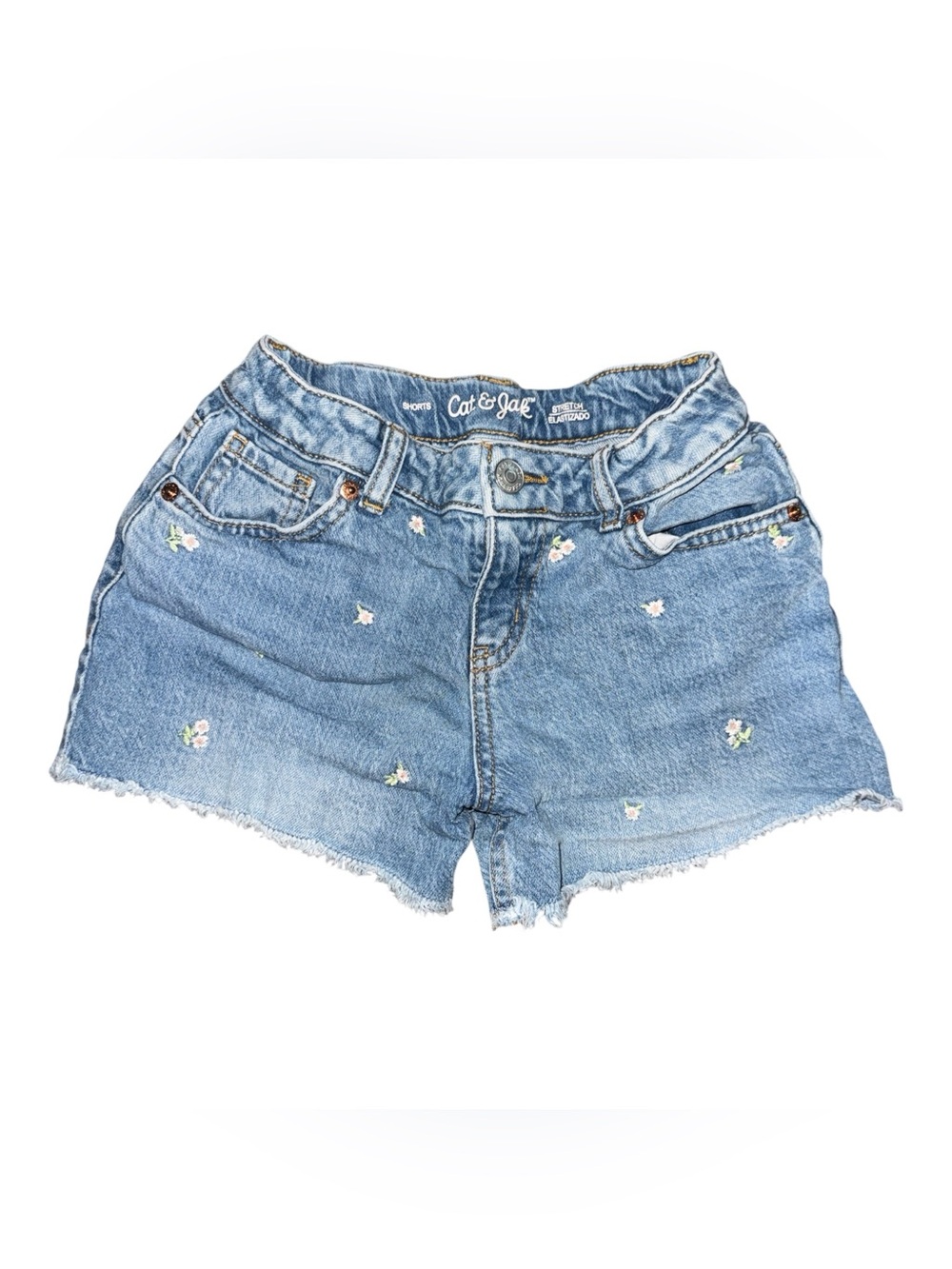Cat & Jack Blue Denim Shorts with Floral Embroidery Girls Size 8 Medium Casual